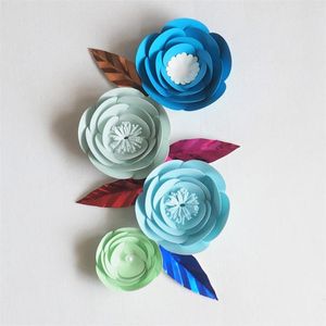 Decoratieve Bloemen DIY Mini Papier Kunstmatige Bruiloft Fleurs Artificielles Achtergrond Rose 4 STKS 4 Laat Party Decor Kwekerij Blauw