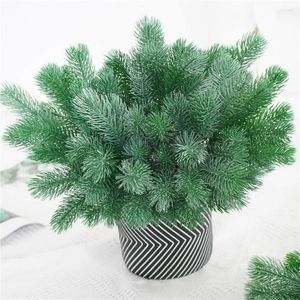 Decoratieve bloemen diy plastic tak 16 vork decoratie kerstboom decor kunstmatige plant dennen naald gras boeket