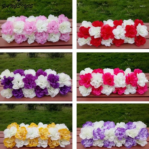Flores decorativas DIY arco de boda accesorios de decoración de fondo Dalia Artificial flor de seda arreglo de rosas fila redonda