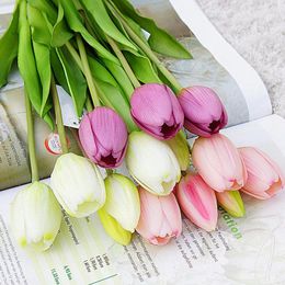 Fleurs décoratives docidaci artificiel luxe silicone real touch tulips bouquet salon mariage décoration maison faux floral pour vase