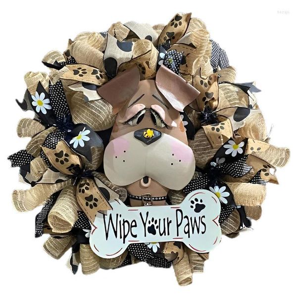 Fleurs décoratives tête de chien couronnes pour porte d'entrée ruban nœud papillon guirlande à la main guirlande créative Design attrayant décor