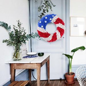 Décoratif Fleurs Chien Bienvenue Signe Pour Porte D'entrée Jour De L'indépendance Américaine Guirlande Patriotique À La Main Joyeux Anniversaire