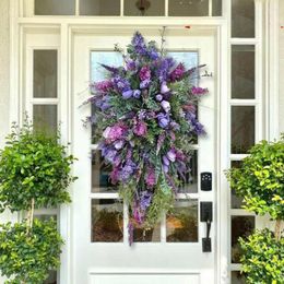 Fleurs décoratives décor de porte décor fleur couronne 60 40 7cm Cottage Farmhouse Cadeaux Housemands Morteninais Parties Plastic Purple