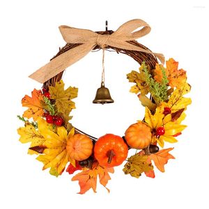 Fleurs décoratives porte suspendue récolte Festival guirlande citrouille décor avant Thanksgiving couronne pendentif érable automne mur rotin automne pour