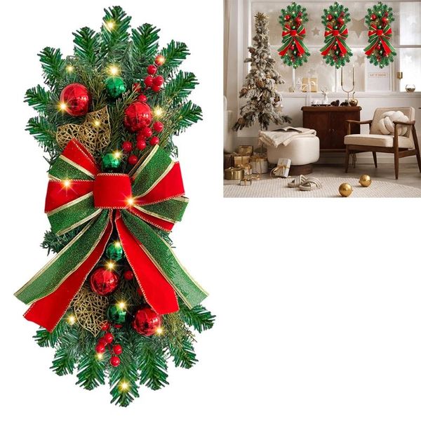 Fleurs décoratives Swag Garland Simulation de Noël brillant avec une garniture de ruban de soie escalier pour fête