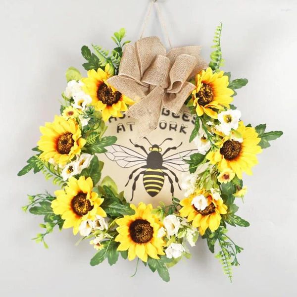 Couronne de fleurs décoratives pour porte, belle guirlande ornementale vibrante pour Festival d'abeilles, décoration de maison