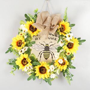 Decoratieve bloemen deur krans heldere kleur honeybee groen blad voorkant hangende bijen hanger huizendecoratie