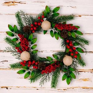 Decorative Flowers Door Wreath para saludos navideños navidad festiva con piancones bayas adornos 18.5 pulgadas en el frente de casa