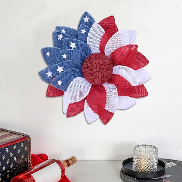 Flores decorativas Puerta Guirnalda Cordón Diseño Bandera de EE. UU. Plástico Feliz Día de la Independencia Guirnalda de flores artificiales Decoración para el hogar