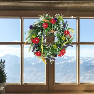 Couronnes de fleurs décoratives pour porte, pour l'extérieur, décorations de porche de printemps et d'été, fleurs sauvages artificielles
