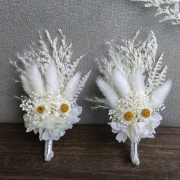 Flores decorativas, boutonnieres secos, juego de 2 piezas para hombre, suministros de fiesta bohemios, Kit de novio de boda, Mini ramo de arreglo de Pampas