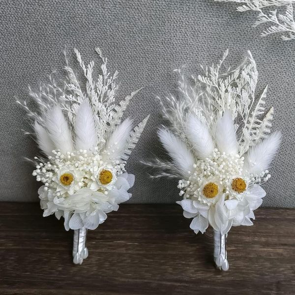 Boutonnières décoratives séchées, ensemble de 2 pièces pour hommes, fournitures de fête Boho, Kit de marié de mariage, Mini Bouquet d'arrangement de Pampas