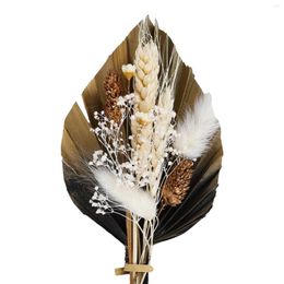Fleurs décoratives séchées pour les gâteaux Décoration Natural Flower Bouquet Boho Palm Leaf Tails Grass Cake Toppers Décorations