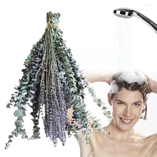 Fleurs décoratives faisceaux de lavande séchée tiges d'eucalyptus pour douche combinaison naturelle préservée Bouquet salle de bain Weding D D9L0