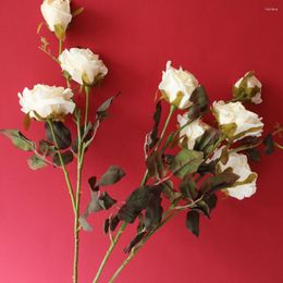 Decoratieve bloemen Gedroogd uitziende rozen Tak Gerimpeld Kunstmatig Voor Thuis Tafeldecoratie Valentijnscadeau 3 Hoofden Kerst Flores