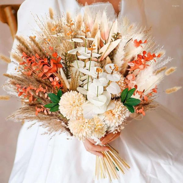 Fleurs décoratives Herbe de pampa séchée Non-fading Réutilisable Bouquet Décoration Light Reed Party Supplies