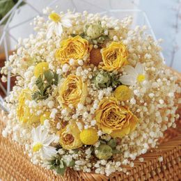 Bouquets de roses séchées décoratives, avec souffle de bébé, tournesol, pour arrangements floraux, décoration de maison, décorations de Table de mariage