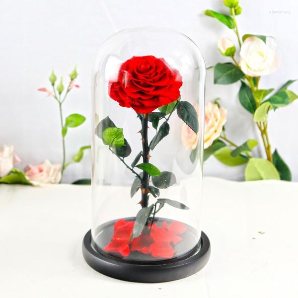 Roses séchées décoratives, vraies roses éternelles rouges conservées dans un dôme en verre, cadeau de saint-valentin pour petite amie, livraison directe