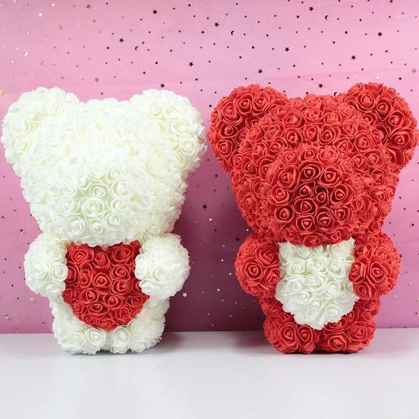 Fleurs décoratives goutte debout 40 cm ours de roses fleur artificielle Teddy Rose coeur pour la Saint-Valentin mariage boîte de cadeaux de Noël
