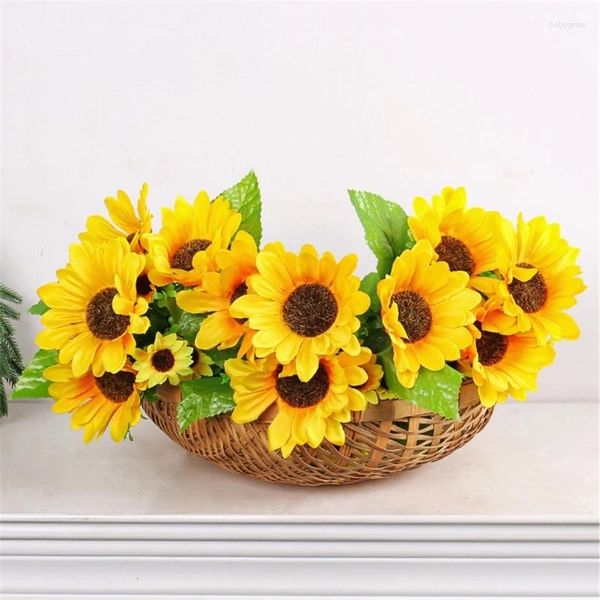 Fleurs décoratives durables 6 têtes de tournesols artificiels bouquets de mariage centres de table décoration arrangement floral fête décor à la maison