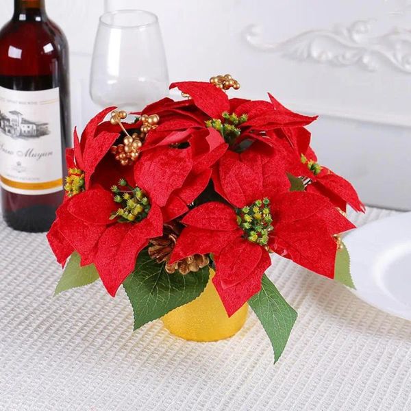 Flores decorativas Dourading Artificial Flower 'Idea de regalo para niños Realista Navidad en maceta decoraciones navideñas reutilizables para Navidad