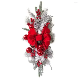 Decoratieve Bloemen Duurzaam Strik Hangend Ornament Kersttrap Rode Etalagebank Balustrade Blauwe Boomdoek Open haard