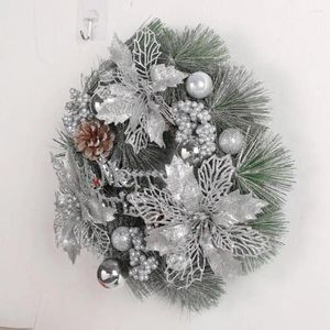 Fleurs décoratives de Noël de Noël durable couronnes de vacances de la lettre scintillante Signe de fleur décorations de cône de pin pour intérieur / extérieur