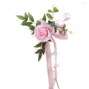 Decoratieve bloemen Duurzame decoratie Bloem Bloemenornament Roze Zijde Bruiloft Stoel Decor Witte benodigdheden