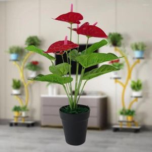 Fleurs décoratives durables vertes et rouges, fausse plante d'anthurium en plastique naturel, décor de salon et de salle de bains, artificielle et réaliste