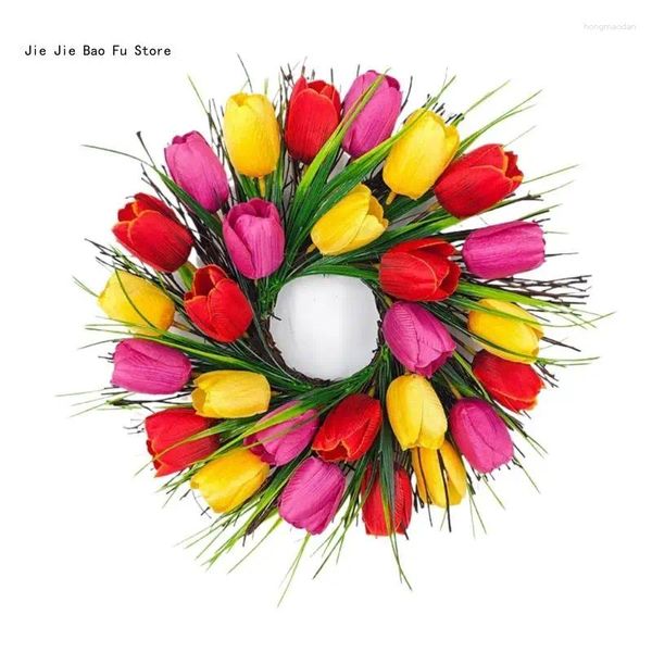 Fleurs décoratives E8BD Couronne de fleurs artificielles pour décorations intérieures et extérieures Porte d'entrée de printemps pour la fête des mères