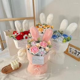 Fleurs décoratives Forme d'oreille Emballage Crochet Fleur Bouquet Rose Rose Artificiel Éternel Valentin de la Saint-Valentin d'anniversaire Gift d'anniversaire