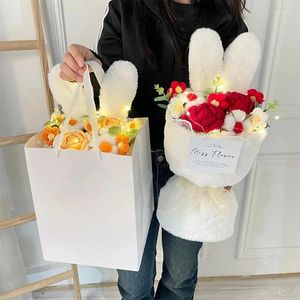 Fleurs décoratives Bouquet de fleurs en tricot avec sac cadeau Ensemble artificiel enveloppé pour l'anniversaire de mariage Saint Valentin