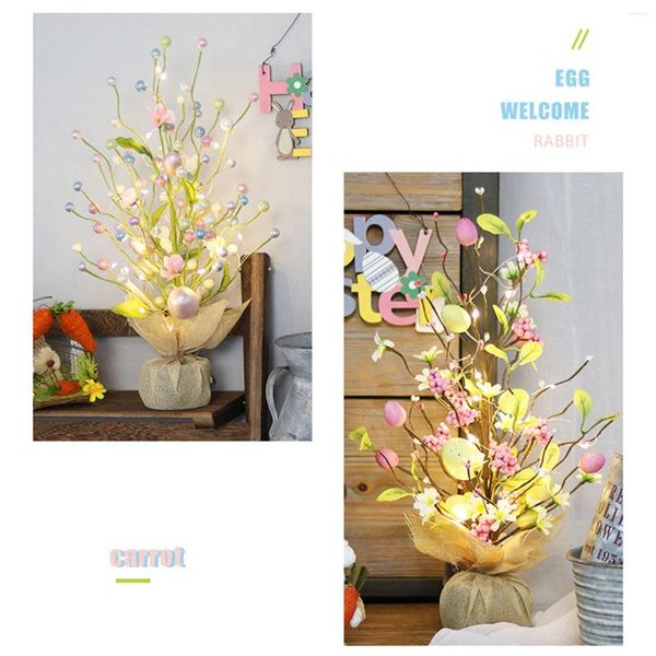 Flores decorativas Pascua flor artificial adornos para el hogar ornamento árbol luminoso decoraciones de luz LED