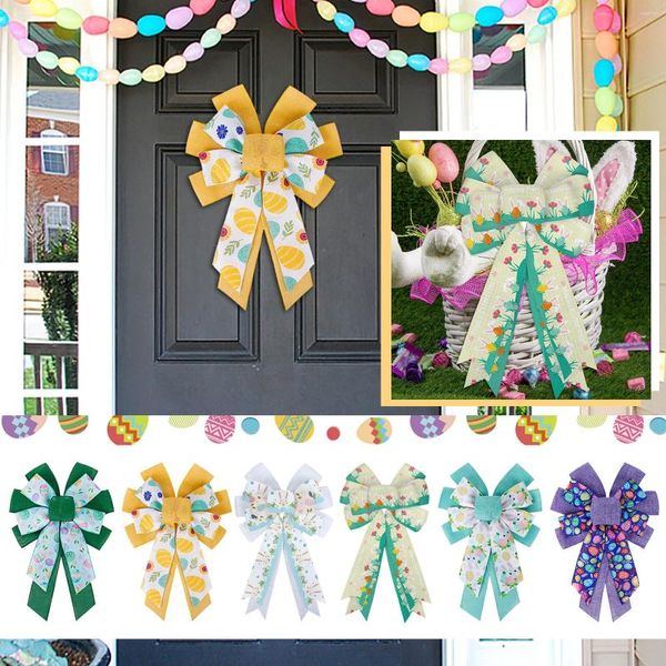 Couronne de fleurs décoratives avec nœud de pâques, toile de jute de printemps pour guirlandes avant, décorations pour porte de noël