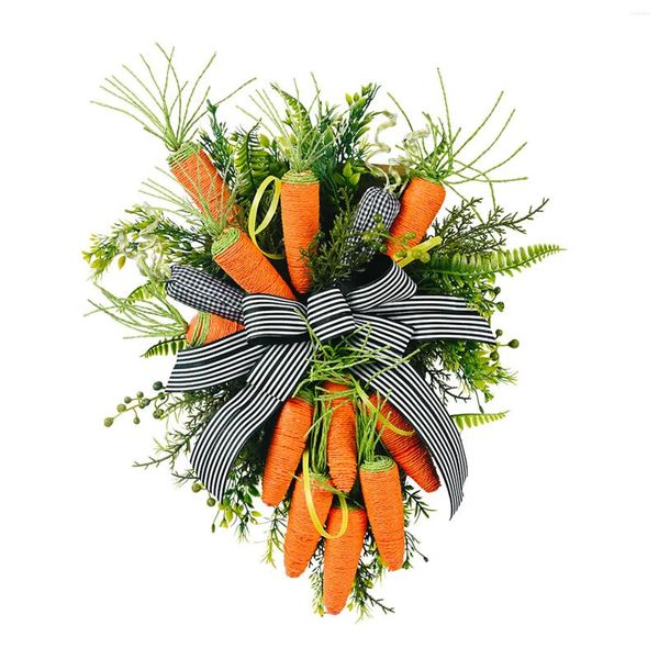 Flores decorativas Guirnalda de hojas verdes de zanahoria de Pascua, guirnalda de flores artificiales, adorno artesanal para colgar en la puerta, coronas de primavera, decoración para fiesta