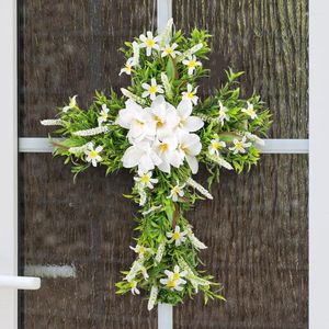 Decoratieve bloemen Easter Cross Green Wranshing Artificial Lily Spring voordeur Huis Windwand Wall Decor