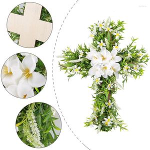 Fleurs décoratives de Pâques croix couronne de lys artificiels printemps pour porte d'entrée de porte de lys blanc garland grenare