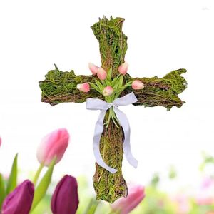 Decoratieve Bloemen Pasen Kruiskrans Simulatie Zijden Doek Lente Tulp Slinger Deur Muurhanger Thuis Festival DIY Hangende Decoratie Voor