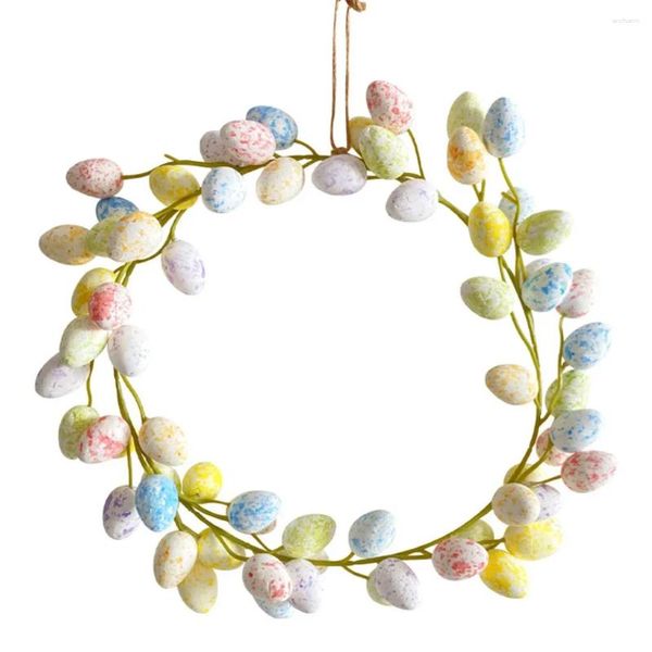 Flores decorativas para el día de Pascua, huevos coloridos, corona para puerta, decoración de fiesta de primavera para el hogar, guirnaldas para ventana, colgante de pared colorido, 36cm