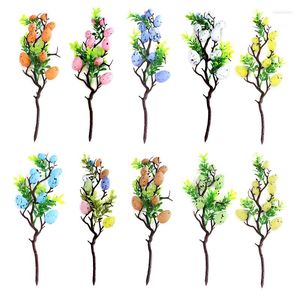 Fleurs décoratives Décoration de Pâques Oeufs Arbre Branches de plantes artificielles Oiseaux peints Feuilles vertes Bouquets de simulation Festival de bricolage