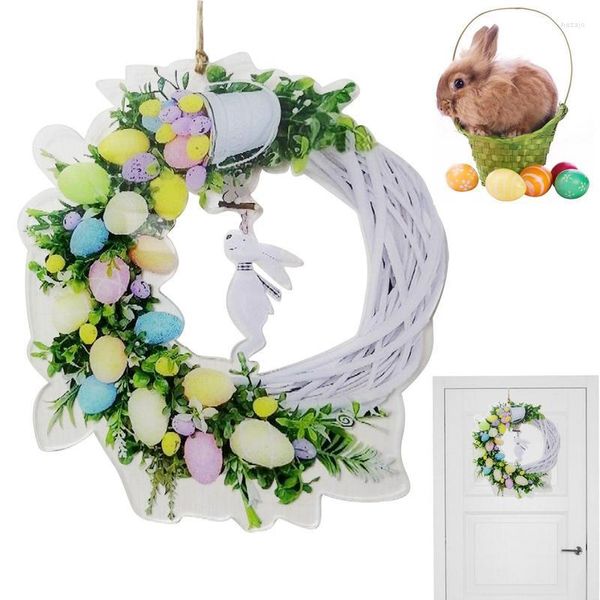 Fleurs décoratives décorations de porte de Pâques couronnes acryliques 2D ornement de guirlande de printemps avec des oeufs pastel et des brindilles pour la façade de la fenêtre