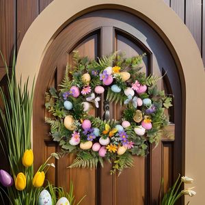 Couronne de fleurs décoratives en forme d'œuf de pâques, 45cm, pour porte d'entrée, fenêtre murale de célébration