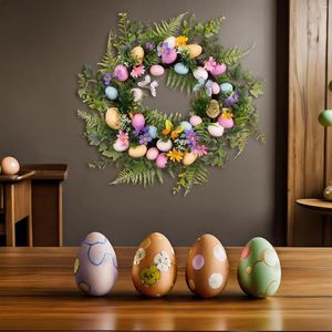 Couronne de fleurs décoratives en forme d'œuf de pâques, guirlande artificielle pour porte d'entrée, décoration murale intérieure et extérieure pour fenêtre