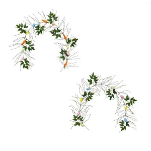 Decoratieve bloemen Easter Egg Garland Vine String Green Bladeren Ornament Decoratie voor open haard veranda voordeur festival viering