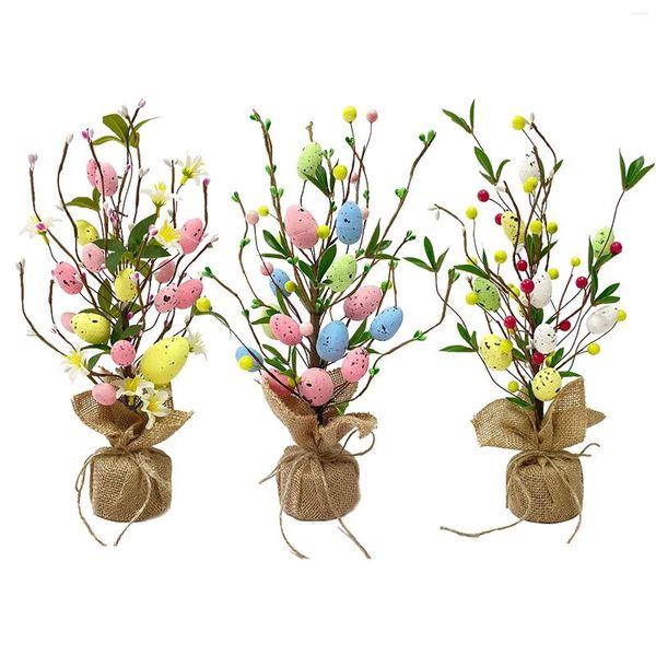 Fleurs décoratives du lin d'oeuf de Pâques Oeufs colorés ornements de printemps de fête de table décorations de table Plantes vertes