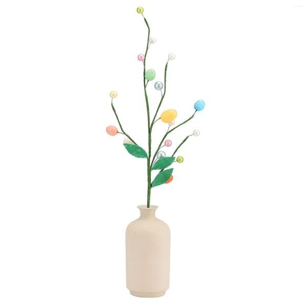 Flores decorativas, tallos de huevos de Pascua, ramas de huevos, decoración de primavera verde, 44cm, decoración del hogar, púas artificiales de espuma para manualidades