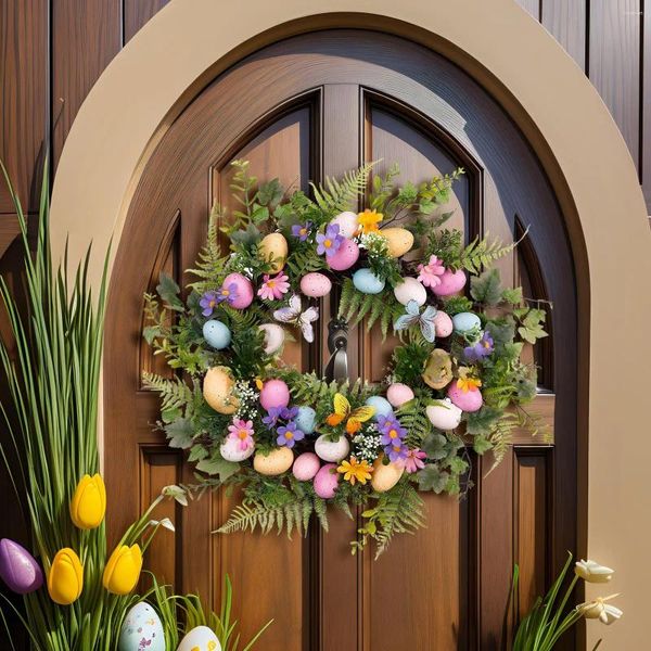 Couronne d'œufs de pâques décoratives, guirlande de feuilles vertes artificielles pour porte d'entrée, maison, printemps