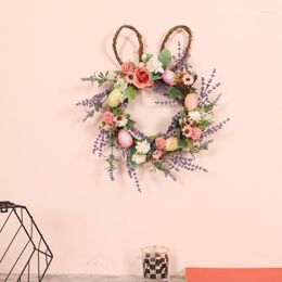 Fleurs décoratives guirlande d'oeufs de Pâques Simulation lavande porte ornements suspendus décoration murale