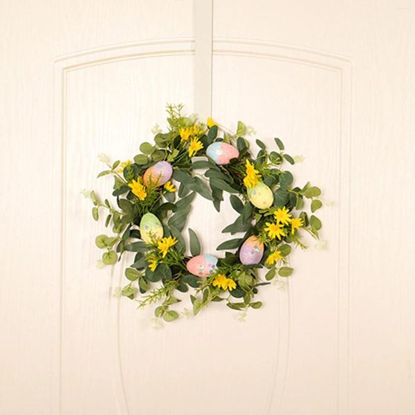 Flores decorativas, corona de huevos de Pascua, círculo de vid de simulación, flor para decoración del hogar, pequeñas decoraciones navideñas para interiores