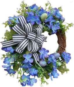 Decoratieve Bloemen Paaseieren Krans 45cm Rotan Lente Blauwe Bloem Deur Voor Vakantie Bruiloft Thuis Feest Muur Front Decor